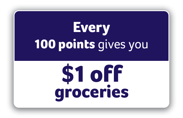 Every 100 points gives you $1 off groceries