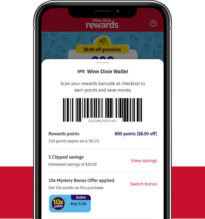 Winn-Dixie App Wallet Page