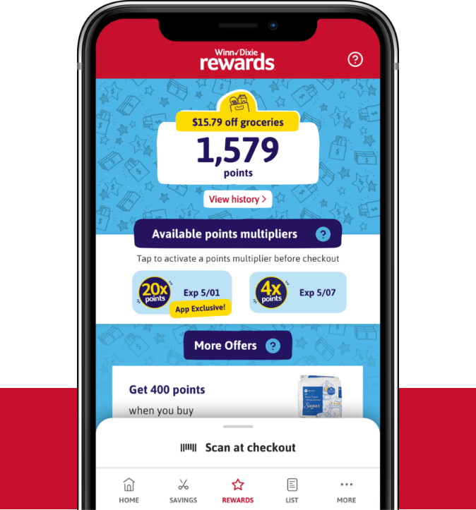 Winn-Dixie App Rewards Page