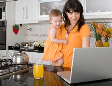 Woman and child in kitchen