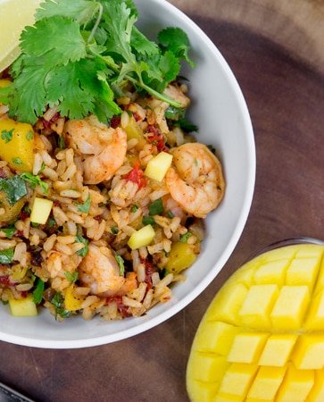 Sautéed Mango Shrimp with Brown Rice and Cilantro