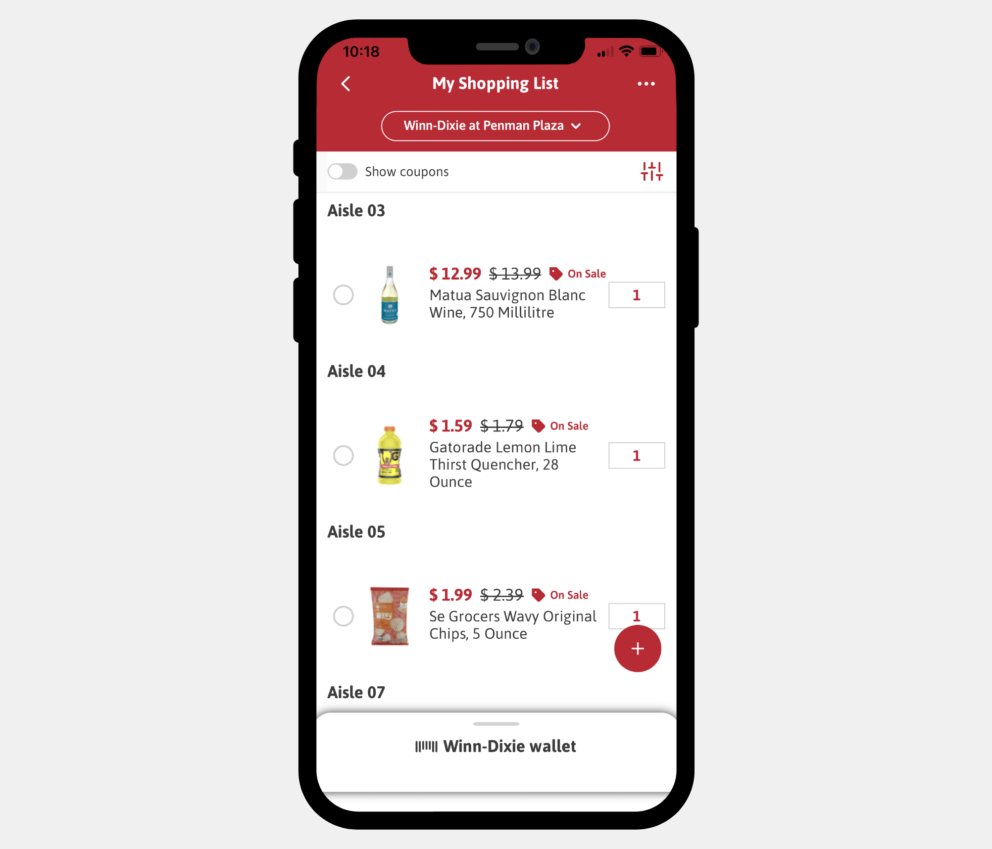 Image of the shopping list feature on the Winn-Dixie app
