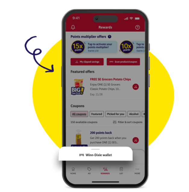 Barcode in Winn-Dixie app wallet.
