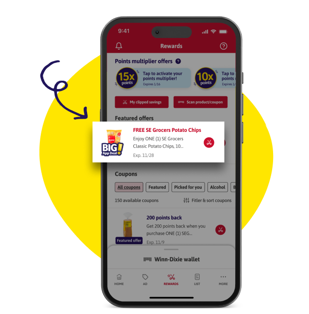 coupon on the rewards tab in Winn-Dixie app