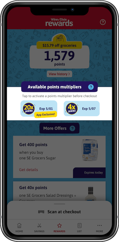 Phone screen showing available points multiplier