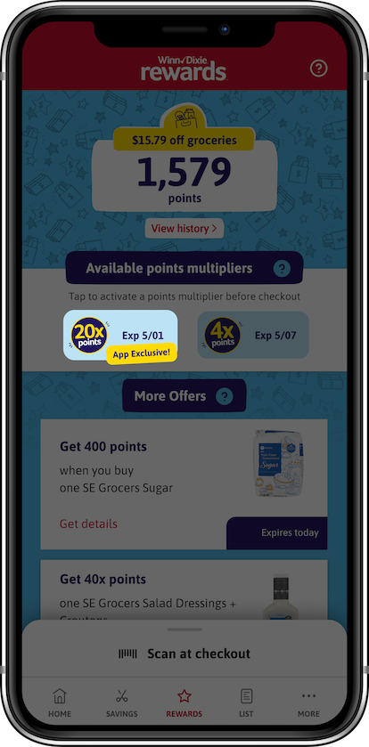 Phone screen showing activated points multiplier