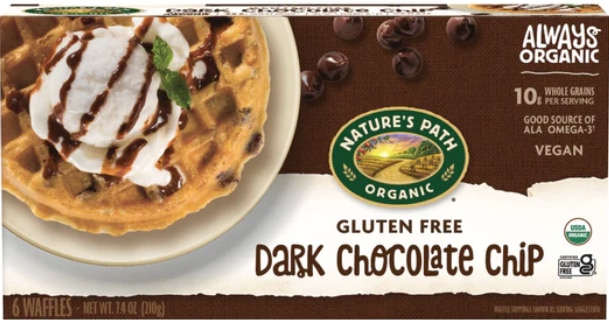 Nature's path organic gluten free dark chocolate chip waffles.