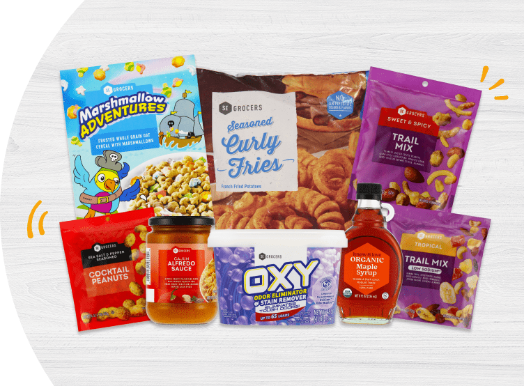 SE Grocers new Own Brand products on a wood background