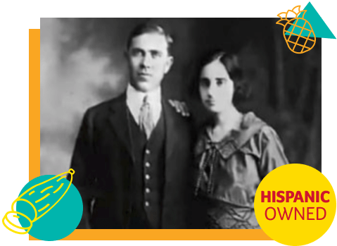 Black and white photo of the owners of Canilla Rice.