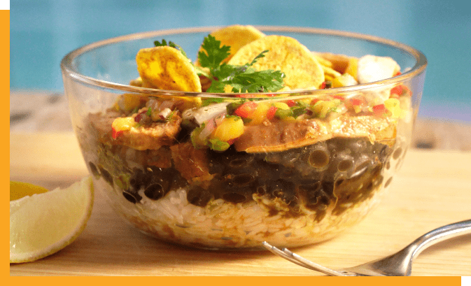 Chicken burrito bowl recipe image.