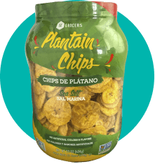 Product image of SE Grocers plantain chips on a blue background.