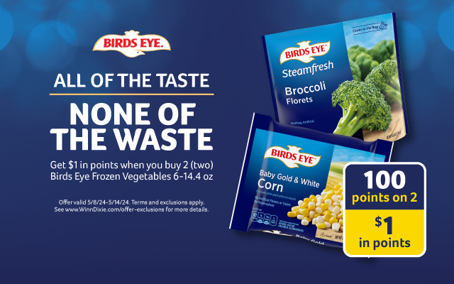 Two Birds Eye frozen vegetable packages, offering 