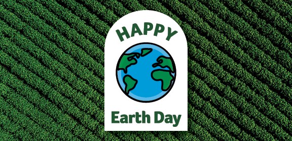 A vibrant illustration celebrating Earth Day 2020 with the text "Happy Earth Day" surrounded by green leaves and flowers.