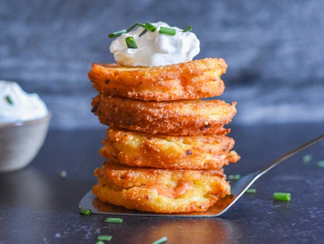 Silver Dollar Smoked Salmon Stuffed Potato Pancakes