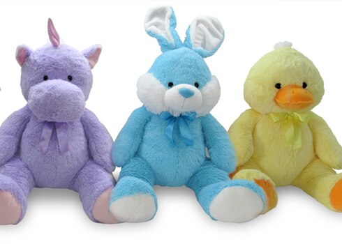Easter plush stuffed animals - Unicorn, Bunny, and Duck