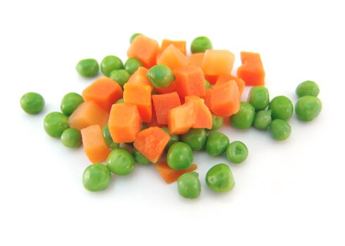 Display of peas and carrots