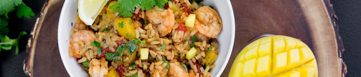 Sautéed Mango Shrimp with Brown Rice and Cilantro