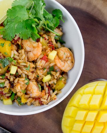 Sautéed Mango Shrimp with Brown Rice and Cilantro